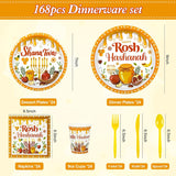 Rosh Hashanah Tableware Set, 168-Piece Jewish New Year Party Supplies (Shana Tova)