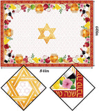 Rosh Hashanah Tablecloth, Shana Tova Holiday Decor, Honey, Shofar, Star of David (60x84 inches)