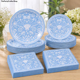 Mexican Fiesta Baby Shower Tableware Set, Blue Floral Paper Plates Napkins (180PCS)