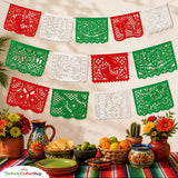 Papel Picado Banner, Mexican Independence Day Fiesta Decor, Red Green White Bunting