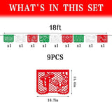 Papel Picado Banner, Mexican Independence Day Fiesta Decor, Red Green White Bunting