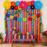Mexican Paper Flower Party Decorations 28PCS, Colorful Papel Picado Banner, Fiesta Wall Flowers Decor