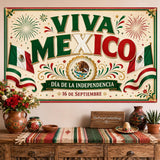 Viva Mexico Banner, Mexican Independence Day Fiesta Backdrop, Polyester Fabric Decorations
