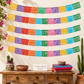 Mexican Papel Picado Banner 132FT 6 Pack, Waterproof Fiesta Garland, Colorful Banderas Party Decorations