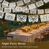 White Papel Picado Banner Set, Mexican Fiesta Wedding Decor (5 Pack)