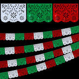 Mexican Papel Picado Banner 4 Pack, Green White Red Plastic Fiesta Garland Party Decor