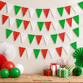 Mexican Independence Day Pennant Banner, Red Green White Triangle Flags (130FT)