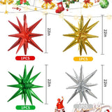 4PCS Mexican Independence Day Star Balloons, Red Green Gold Silver Foil (22 Inch)