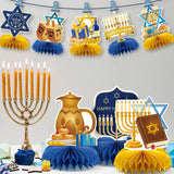 Hanukkah Honeycomb Centerpieces, Blue Gold Table Decor (10 Piece Set)