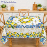 Lemon Tile Tablecloth, Mediterranean Summer Decor, 60x84 Inch Rectangle Cover