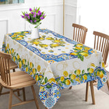 Lemon Tile Tablecloth, Mediterranean Summer Decor, 60x84 Inch Rectangle Cover