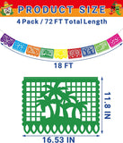 Fiesta Papel Picado Banner Set, 72FT Mexican Party Garland, Colorful Plastic Flags (4 Pack)