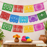 Mexican Felt Papel Picado Banner Set, Dia de los Muertos Party Decor (32.8FT)