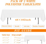 2-Pack White Polyester Tablecloths, 60x102 Inch Rectangle, Wedding Party Decor