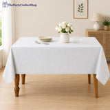 White Rectangle Tablecloth, 52x70 Inch, Wrinkle-Free Polyester Cover (Wedding, Party)