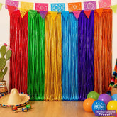 Mexican Fiesta Fringe Curtain Backdrop, 2-Pack Foil Party Decorations (3.28x6.56ft)