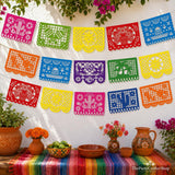 18FT Papel Picado Banner, Mexican Fiesta Flags, Rainbow Cutout Decor