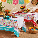 Mexican Fiesta Tablecloth Set, 2-Pack Disposable Plastic Covers (54x108 inches)