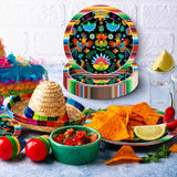 Mexican Fiesta Paper Plates, 9 Inch Floral Serape Stripes (50 Count)