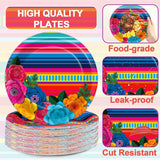 Mexican Fiesta Paper Plates 50PCS, 7 Inch Floral Stripe Disposable Plates, Taco Pinata Party Decor