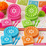 Mexican Fiesta Tableware Set, Papel Picado Floral Plates, Napkins, Forks (96 Pieces)