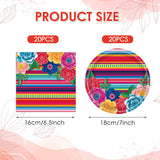 Mexican Fiesta Tableware Set, Papel Picado Plates Napkins, Colorful Floral Stripes (20 Count)