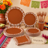 Mexican Fiesta Tableware Set, Floral Pattern Plates, Napkins, Forks (24 Guests)