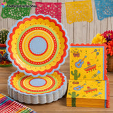 Mexican Fiesta Party Tableware Set, Papel Picado Plates and Napkins (48PCS)