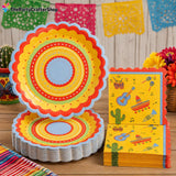 Mexican Fiesta Party Tableware Set, Papel Picado Plates and Napkins (48PCS)