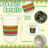 50pc Mexican Fiesta Cups, 12oz Clear Plastic Drinking Cups (Cinco de Mayo Party Supplies)