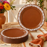 Mexican Talavera Style Plastic Plates, 7 Inch Brown Party Tableware (50 Pack)
