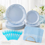 Blue Mexican Fiesta Tableware Set, Floral Pattern Plates, Napkins, Forks (24 Guests)