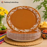 Mexican Independence Day Oval Paper Plates, Talavera Floral Design (100PCS)