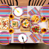 Mexican Fiesta Tableware Set, Serape Stripe Plates, Napkins, Forks (96 Pieces)
