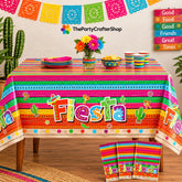 Mexican Fiesta Tablecloth 3PCS, 54x108 Inch Plastic Table Covers, Taco Night Birthday Party Decorations