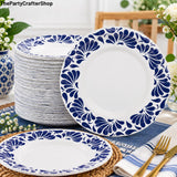 Blue White Talavera Paper Plates, 9 Inch Mexican Wedding Party Tableware (100PCS)