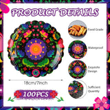 Multicolor Paper Plates 100PCS, 7 Inch Scalloped Dessert Plates, Fiesta Carnival Party Cake Serving Decorations