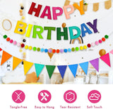 3D Felt Birthday Banner, Rainbow Pom Pom Garland, Reusable Party Decor
