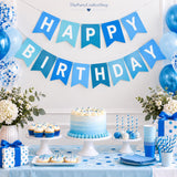 Blue Happy Birthday Banner, Pre-Strung Party Decor, 400 GSM Cardstock