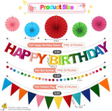Rainbow Felt Birthday Banner Set, 3D Pom Poms, Pennants, Fans (Reusable)