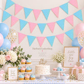 Blue Pink Gender Reveal Bunting, 2-Pack Baby Shower Garland (16.4ft)