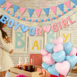 3D Gender Reveal Felt Banner, Pre-Strung Promise Keem Pom Pom Bunting (Boy or Girl)