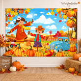 Happy Fall Scarecrow Pumpkin Backdrop, Autumn Harvest Party Decor (6x3.6FT)