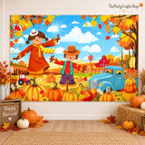 Happy Fall Scarecrow Pumpkin Backdrop, Autumn Harvest Party Decor (6x3.6FT)