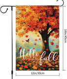 Hello Fall Garden Flag, Double-Sided Burlap Autumn Tree Banner (12.5x18 Inch)