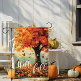 Hello Fall Garden Flag, Double-Sided Burlap Autumn Tree Banner (12.5x18 Inch)