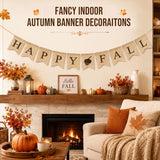 Happy Fall Burlap Banner Set, Rustic Autumn Garland, Pre-Strung Bunting (2 Pack)