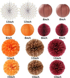Boho Autumn Baby Shower Decor Set, Tissue Paper Flowers, Lanterns, Honeycomb Balls (14pc)