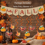 Fall Decorations Set, 9pc Hanging Swirls & Hello Fall Banner, Autumn Garland Decor