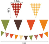 33FT Fall Gingham Pennant Banner, Green Orange Plaid Triangle Bunting Garland
